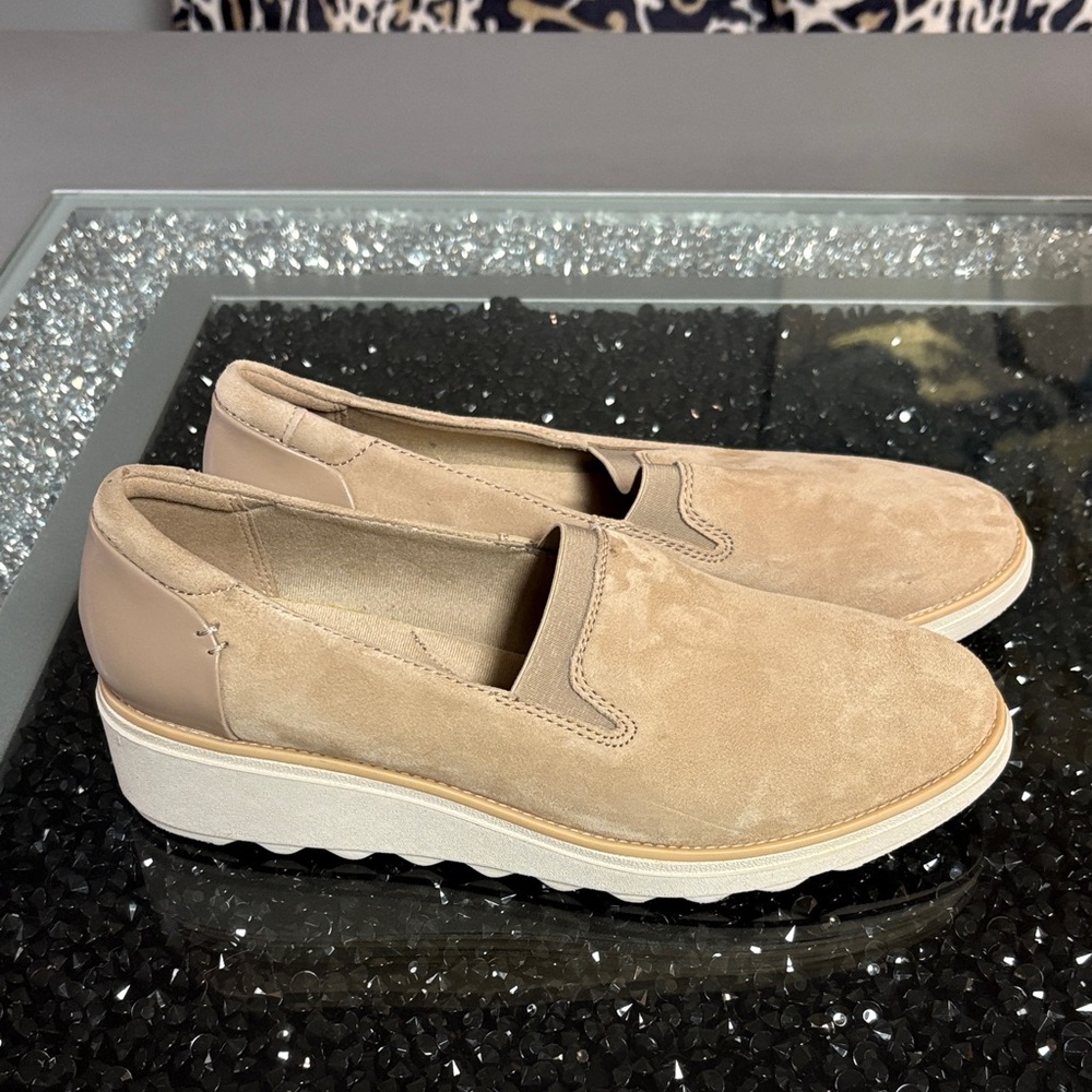 Clarks Tan Suede Slip-On Shoes